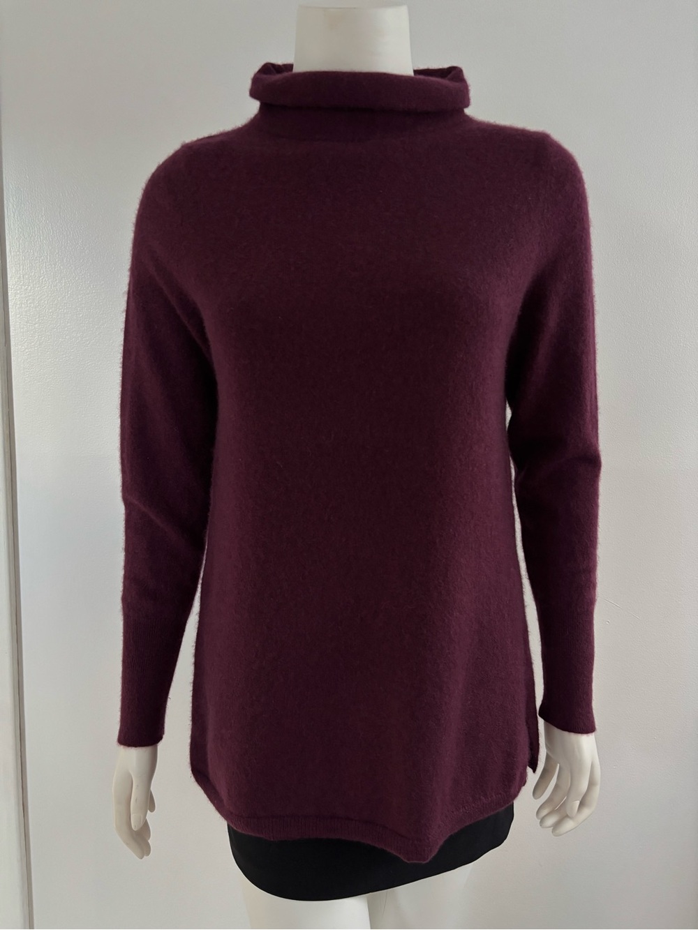 Talbots 100% Cashmere Plum Roll-Neck Tunic Sweater